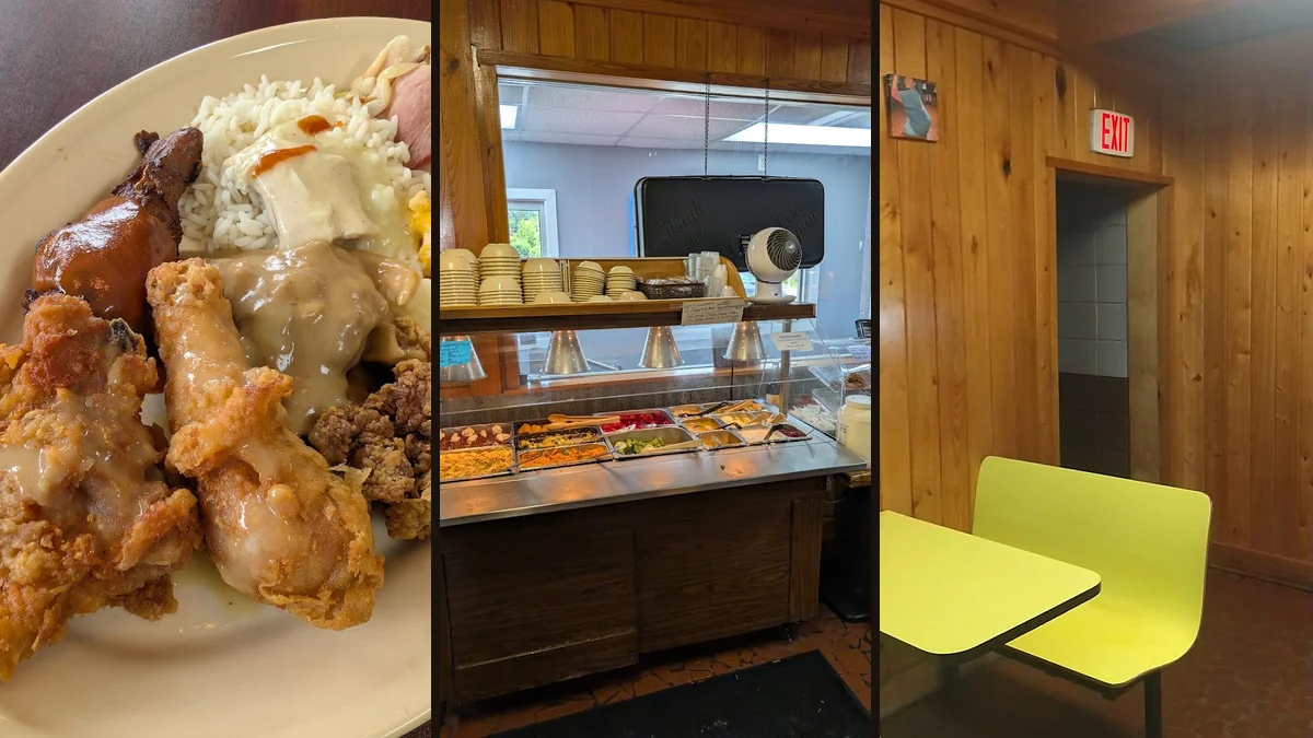 Buffet trays lined with Southern comfort food.