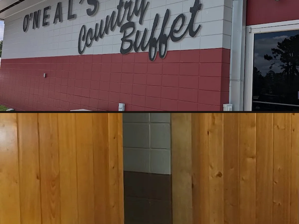 Counter service area with warm country decor.