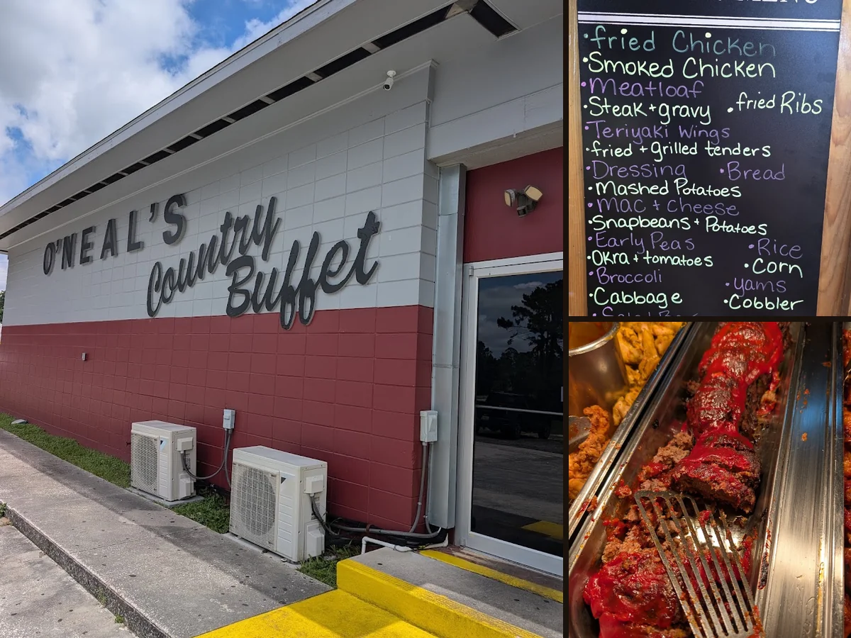 Buffet trays lined with Southern comfort food.
