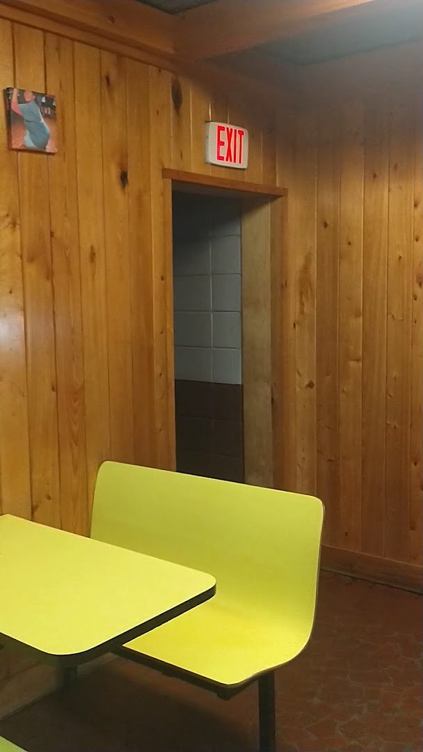 Counter service area with warm country decor.